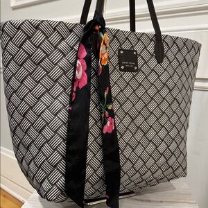 Henri Bendel Centennial Woven Brown White Striped Market Tote